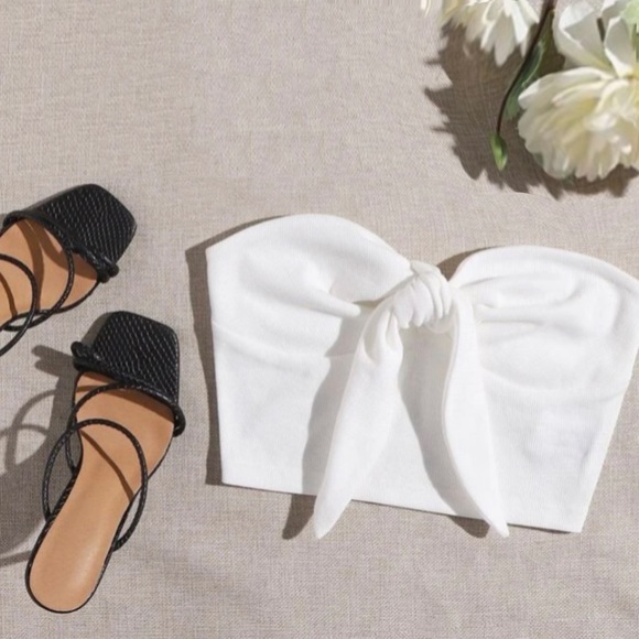 NWT SHEIN Tie-Front Ribbed-Knit Tube Top- White - Picture 1 of 4